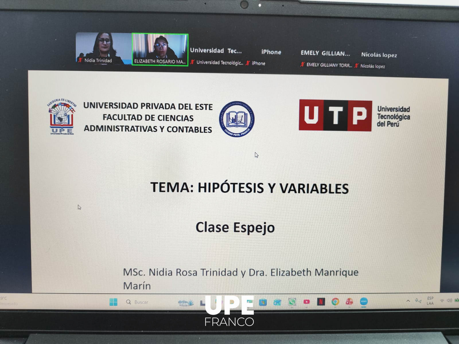 Clase Espejo Internacional: Universidad Privada del Este (UPE), sede Pdte. Franco - Universidad Tecnológica del Perú (UTP)